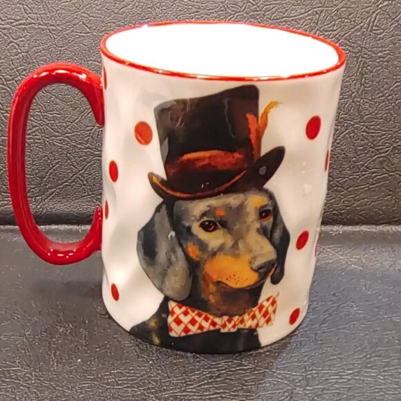 Dog with Top Hat in Tux with Red Handle Coffee Cup - Picture 1 of 6